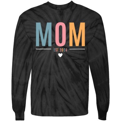 Mom Est 2024 Expect Baby 2024 Mother 2024 New Mama Mommy Tie-Dye Long Sleeve Shirt