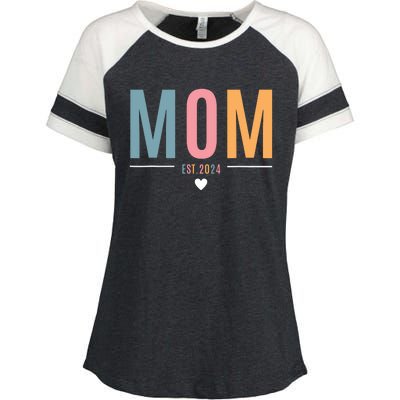 Mom Est 2024 Expect Baby 2024 Mother 2024 New Mama Mommy Enza Ladies Jersey Colorblock Tee