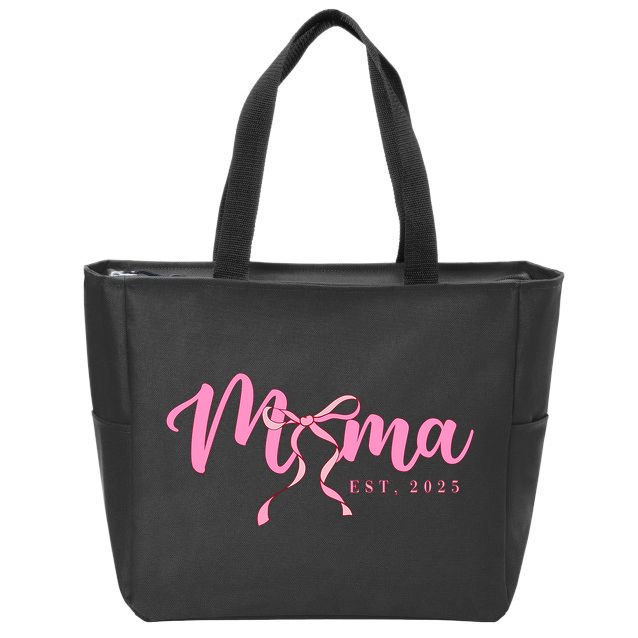 Mama Est 2025 Cute Coquette Bow Mothers Day New Mom Zip Tote Bag