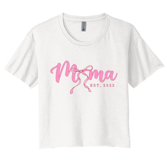 Mama Est 2025 Cute Coquette Bow Mothers Day New Mom Crop Top
