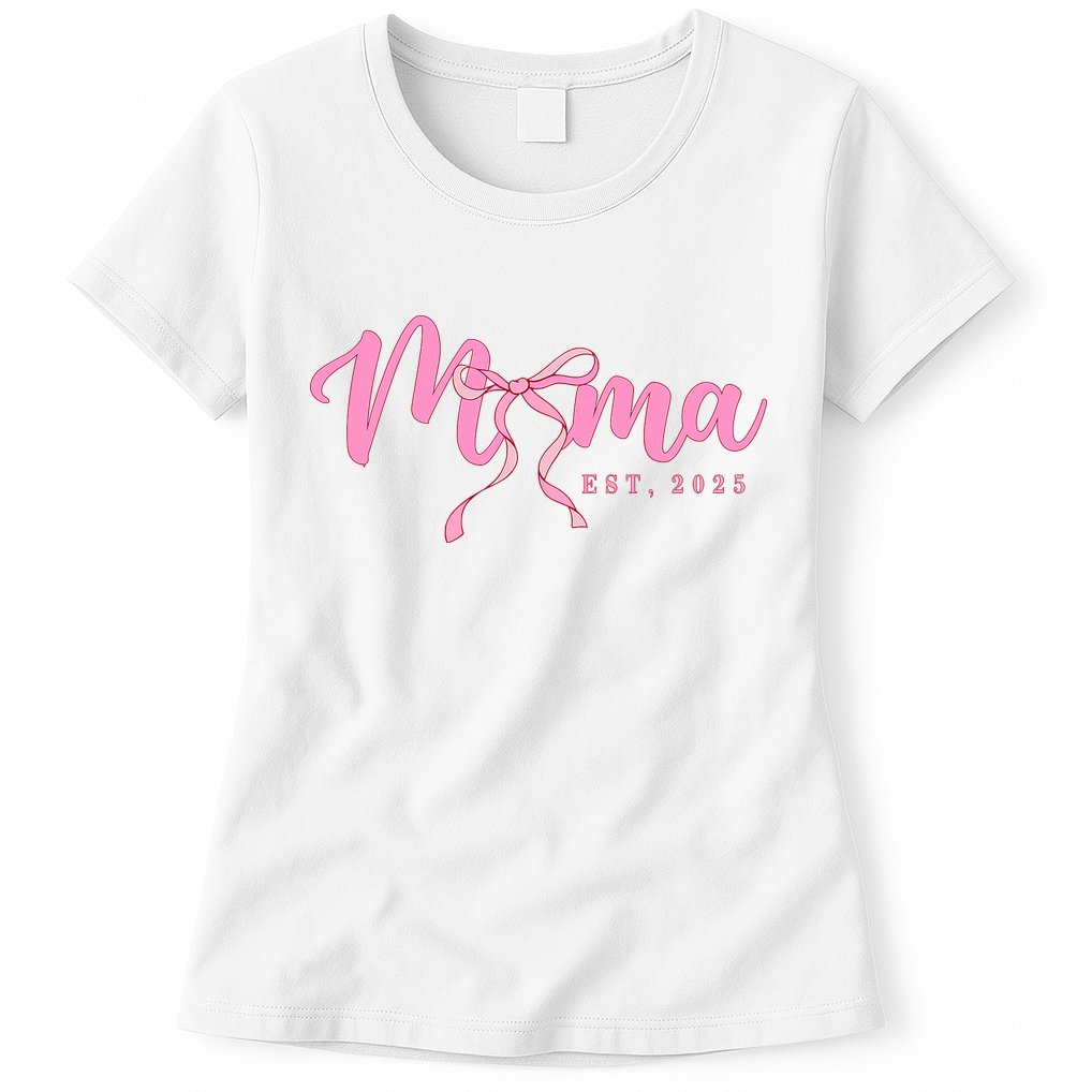 Mama Est 2025 Cute Coquette Bow Mothers Day New Mom Womens T-Shirt