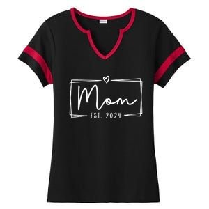 Mom Est 2024 Expect Baby 2024 Mother 2024 New Mom 2024 Ladies Halftime Notch Neck Tee