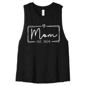 Mom Est 2024 Expect Baby 2024 Mother 2024 New Mom 2024 Women's Racerback Cropped Tank