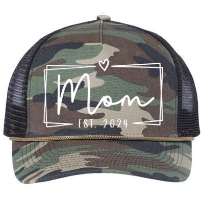 Mom Est 2024 Expect Baby 2024 Mother 2024 New Mom 2024 Retro Rope Trucker Hat Cap