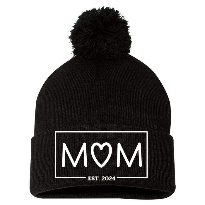 Mom Est 2024 Mom To Be Expecting Mom Gifts Mom And Dad Pom Pom 12in Knit Beanie