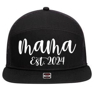 Mama Est 2024 Promoted To Mommy Mothers Day Mom 2024 7 Panel Mesh Trucker Snapback Hat