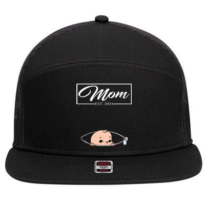 Mom Est 2024 Promoted To Mom 2024 Mother 2024 New Mom 2024 7 Panel Mesh Trucker Snapback Hat