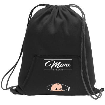 Mom Est 2024 Promoted To Mom 2024 Mother 2024 New Mom 2024 Sweatshirt Cinch Pack Bag