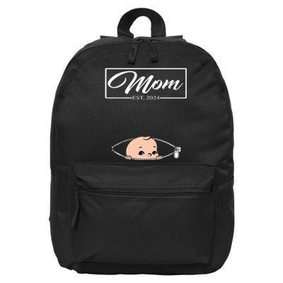 Mom Est 2024 Promoted To Mom 2024 Mother 2024 New Mom 2024 16 in Basic Backpack