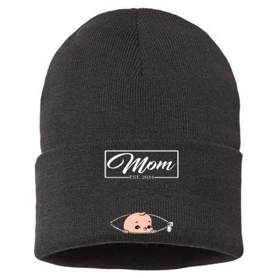 Mom Est 2024 Promoted To Mom 2024 Mother 2024 New Mom 2024 Sustainable Knit Beanie