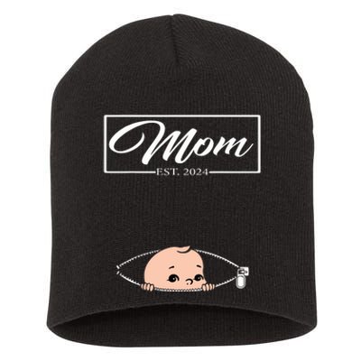 Mom Est 2024 Promoted To Mom 2024 Mother 2024 New Mom 2024 Short Acrylic Beanie