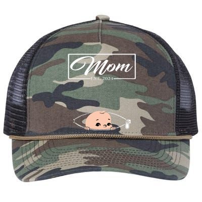 Mom Est 2024 Promoted To Mom 2024 Mother 2024 New Mom 2024 Retro Rope Trucker Hat Cap