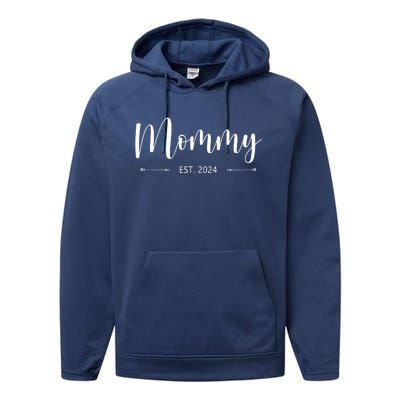 Mommy Est 2024 Promoted To Mom 2024 Mothers Day New Mom Performance Fleece Hoodie