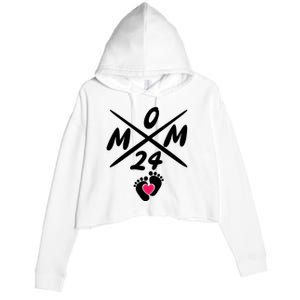 Mama Est 2024 Promoted To Mommy Mothers Day Mom 2024 Crop Fleece Hoodie