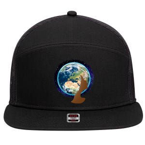 Mother Earth Afro Hair Galaxy 7 Panel Mesh Trucker Snapback Hat