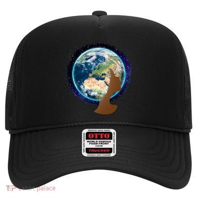 Mother Earth Afro Hair Galaxy High Crown Mesh Back Trucker Hat