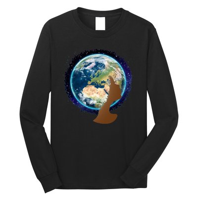 Mother Earth Afro Hair Galaxy Long Sleeve Shirt