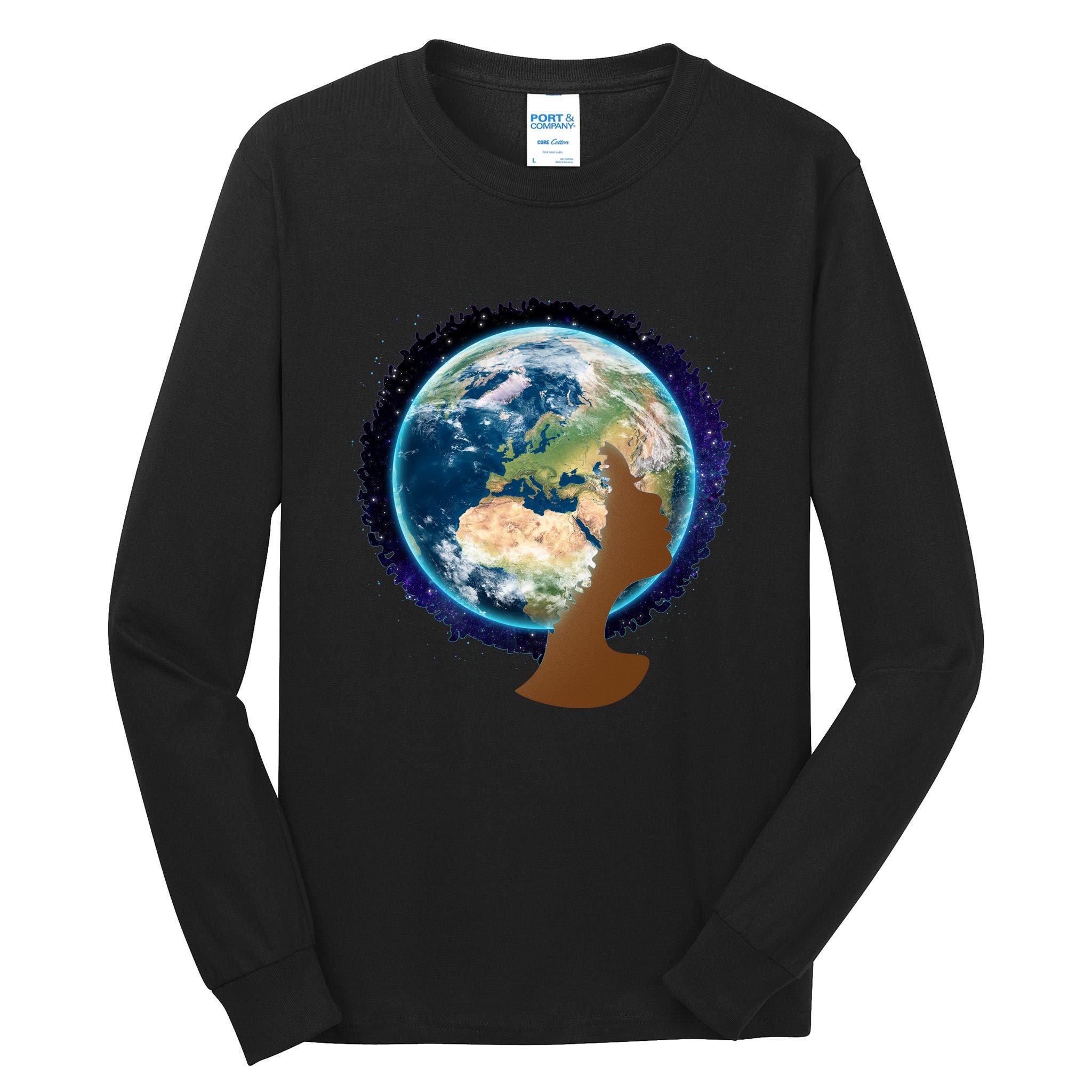 Mother Earth Afro Hair Galaxy Tall Long Sleeve T-Shirt