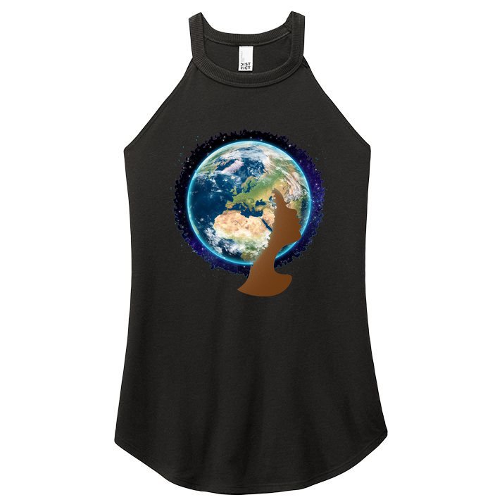 Mother Earth Afro Hair Galaxy Women's Perfect Tri Rocker Tank