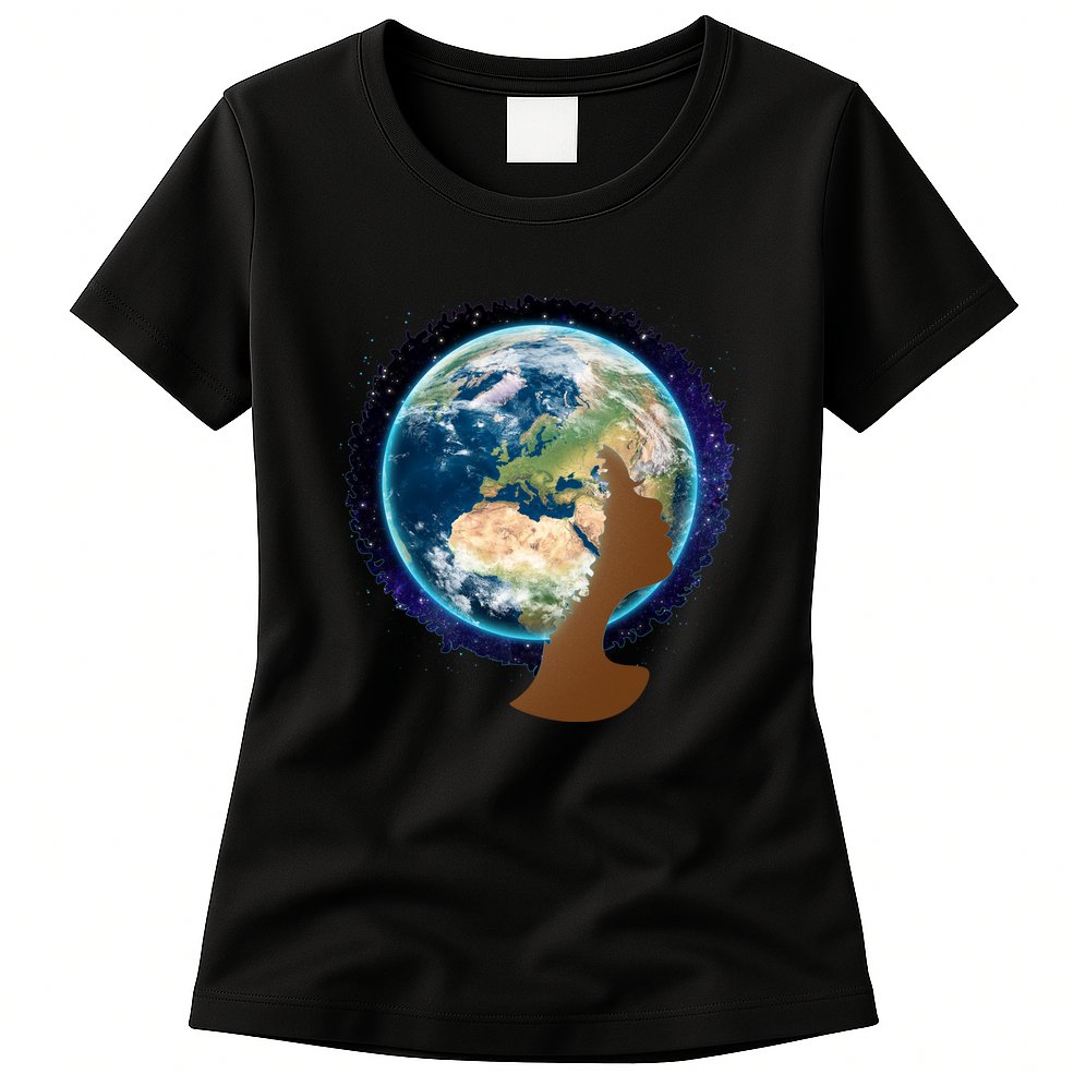Mother Earth Afro Hair Galaxy Womens T-Shirt