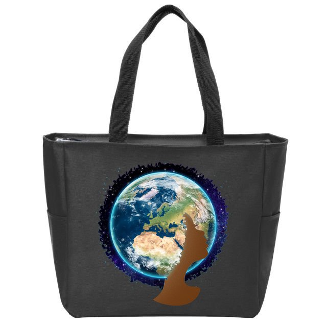 Mother Earth Afro Hair Galaxy Zip Tote Bag
