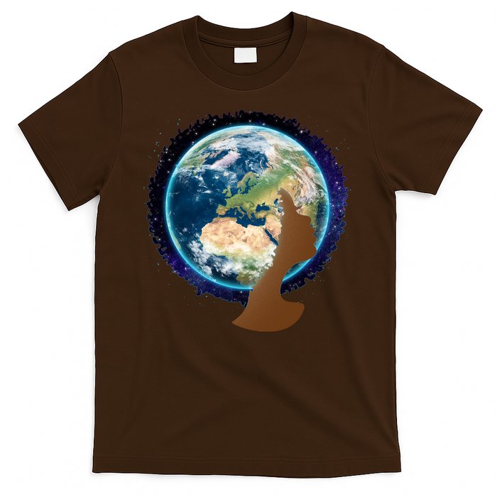 Mother Earth Afro Hair Galaxy T-Shirt