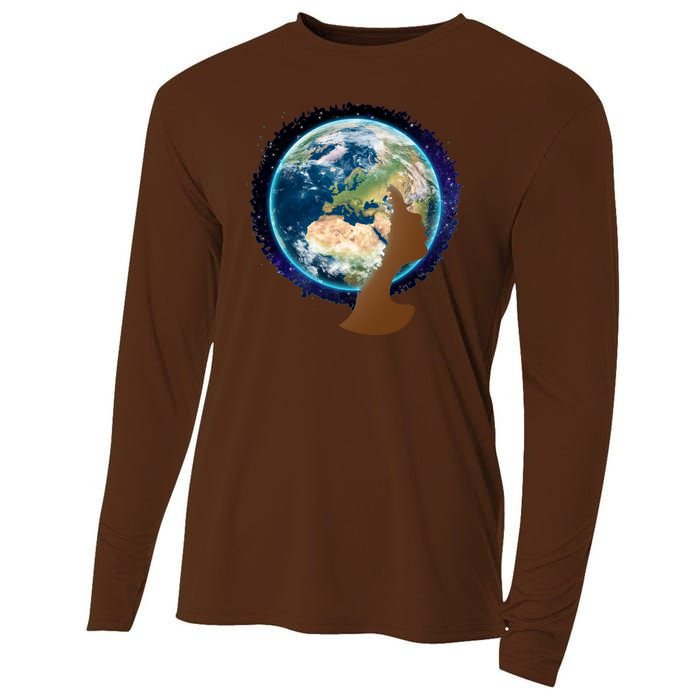 Mother Earth Afro Hair Galaxy Cooling Performance Long Sleeve Crew