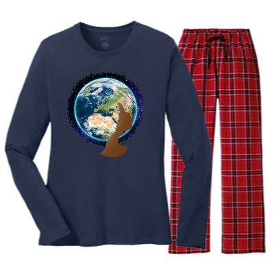 Mother Earth Afro Hair Galaxy Women's Long Sleeve Flannel Pajama Set 