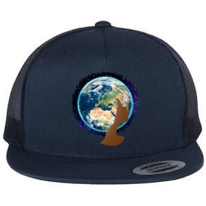 Mother Earth Afro Hair Galaxy Flat Bill Trucker Hat