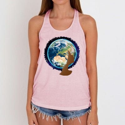 Mother Earth Afro Hair Galaxy Women's Knotted Racerback Tank