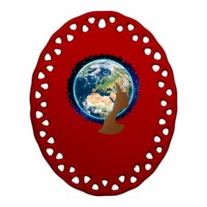 Mother Earth Afro Hair Galaxy Ceramic Oval Ornament