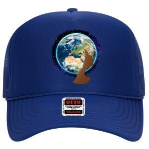 Mother Earth Afro Hair Galaxy High Crown Mesh Back Trucker Hat