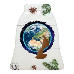 Mother Earth Afro Hair Galaxy Ceramic Bell Ornament