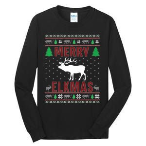 Merry Elkmas Animal Lover Ugly Christmas Themed Premium Tall Long Sleeve T-Shirt