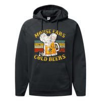 Mouse Ears And Cold Beers Vintage Retro Beer Drinkers Performance Fleece Hoodie