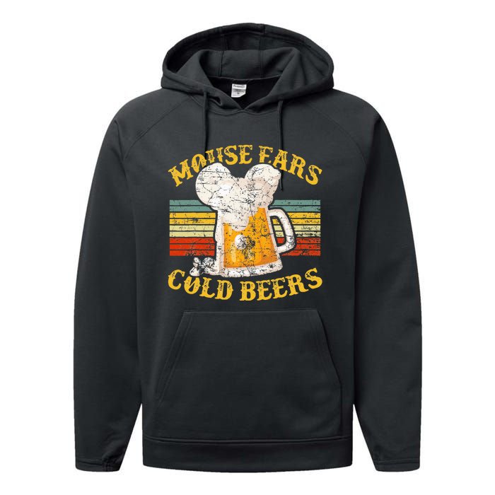 Mouse Ears And Cold Beers Vintage Retro Beer Drinkers Performance Fleece Hoodie