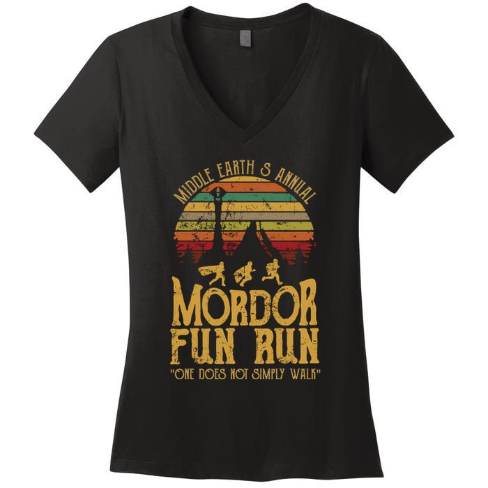Middle EarthS Annual Mordor Fun Run One Does Not Simply Walk Into Mordor Women's V-Neck T-Shirt