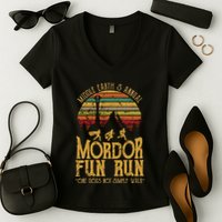 Middle EarthS Annual Mordor Fun Run One Does Not Simply Walk Into Mordor Women's V-Neck T-Shirt