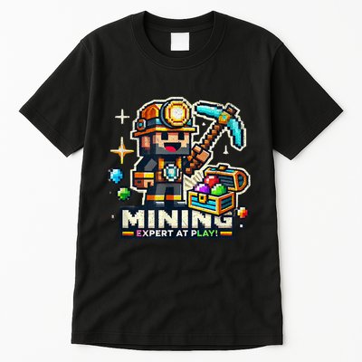Mining Expert At Play! Pixelated Miner Tall T-Shirt