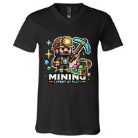 Mining Expert At Play! Pixelated Miner V-Neck T-Shirt