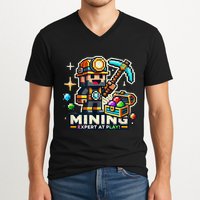Mining Expert At Play! Pixelated Miner V-Neck T-Shirt