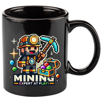 Mining Expert At Play! Pixelated Miner 11oz C Handle Ceramic Mug