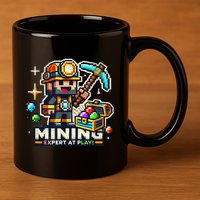 Mining Expert At Play! Pixelated Miner 11oz C Handle Ceramic Mug