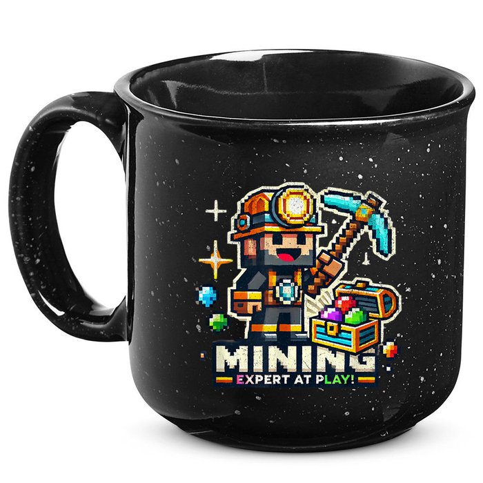 Mining Expert At Play! Pixelated Miner 15oz Campfire Ceramic Mug