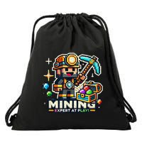 Mining Expert At Play! Pixelated Miner Drawstring Bag