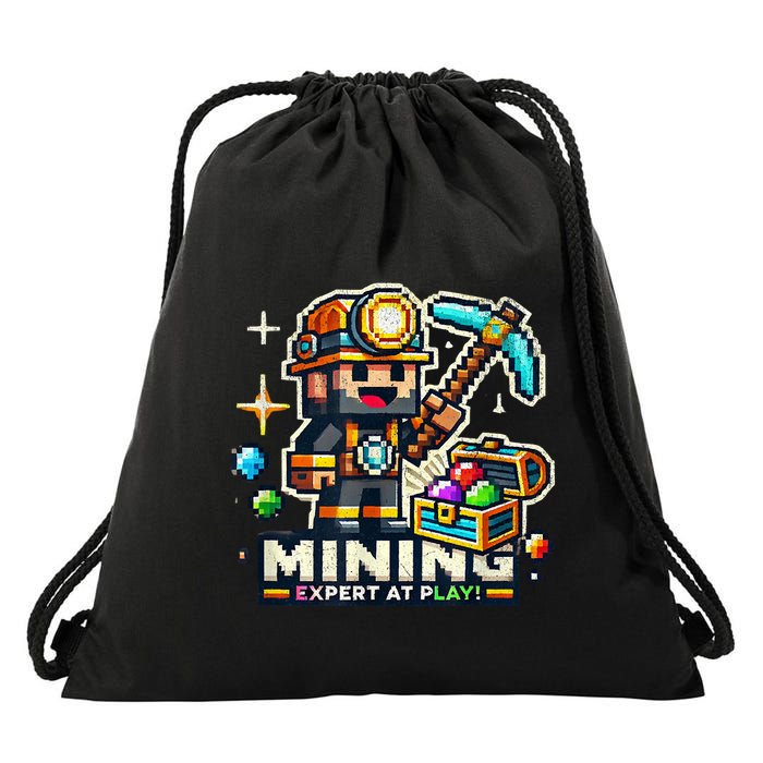 Mining Expert At Play! Pixelated Miner Drawstring Bag