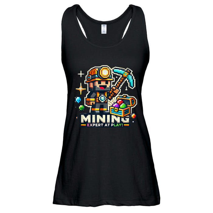 Mining Expert At Play! Pixelated Miner Ladies Essential Flowy Tank