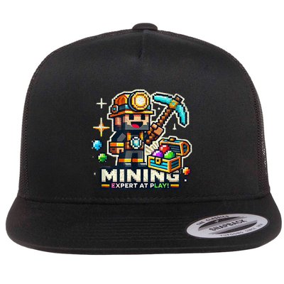 Mining Expert At Play! Pixelated Miner Flatbill Hat