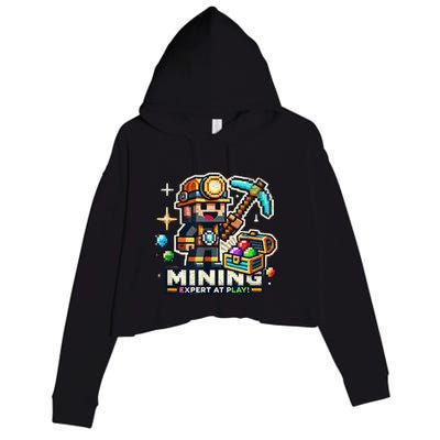 Mining Expert At Play! Pixelated Miner Crop Fleece Hoodie