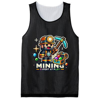 Mining Expert At Play! Pixelated Miner Mesh Reversible Basketball Jersey Tank